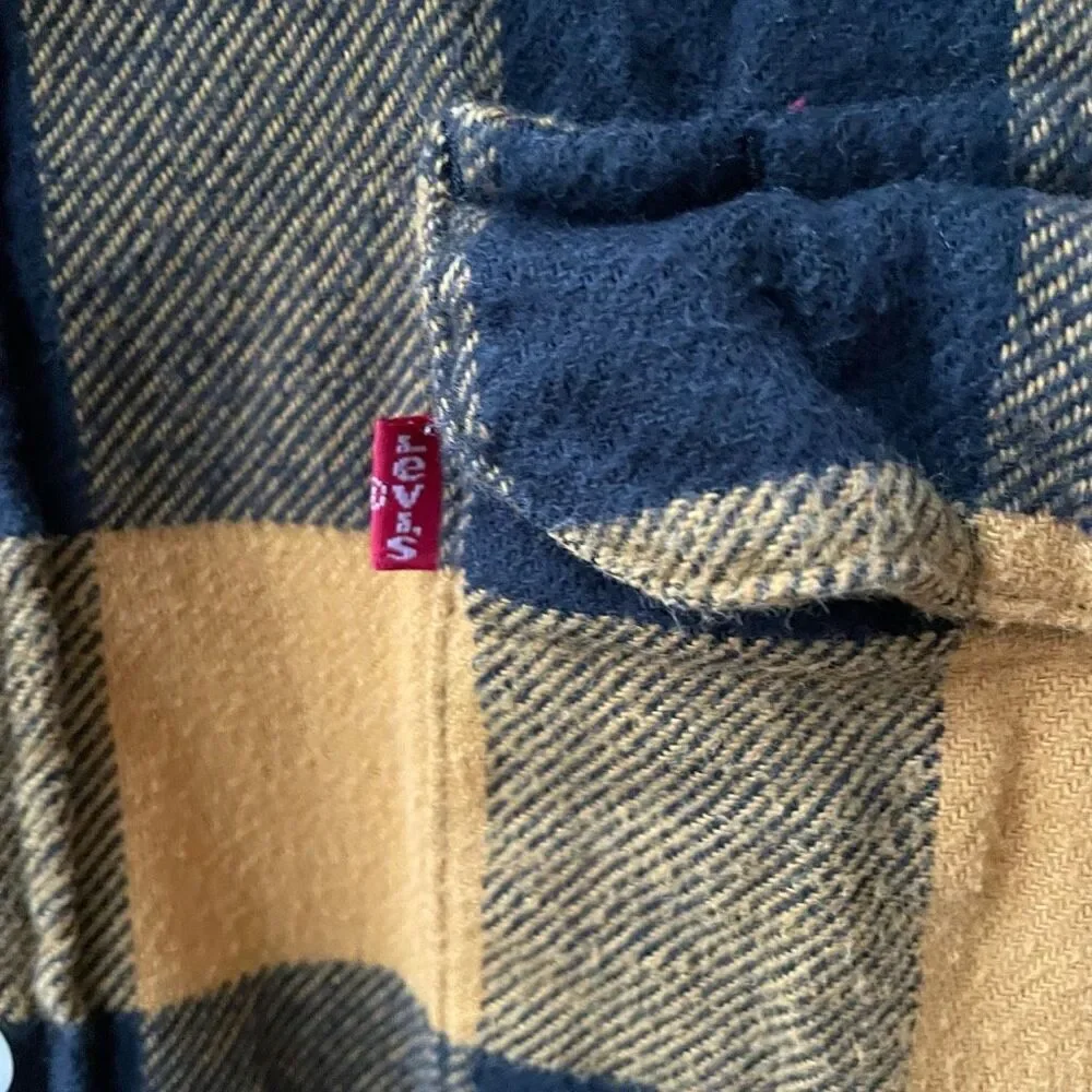 Levi’s Mustard Yellow Buffalo Plaid Button Up Hoodie Shirt S